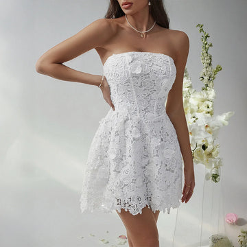 MQTIME  -  Summer New Simple Solid Color Women Embroidered Short Dress Sexy Strapless Female Evening Dresses